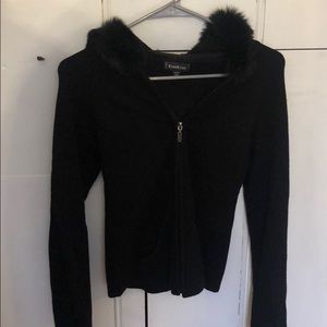 Black rabbit fur hoodie!!